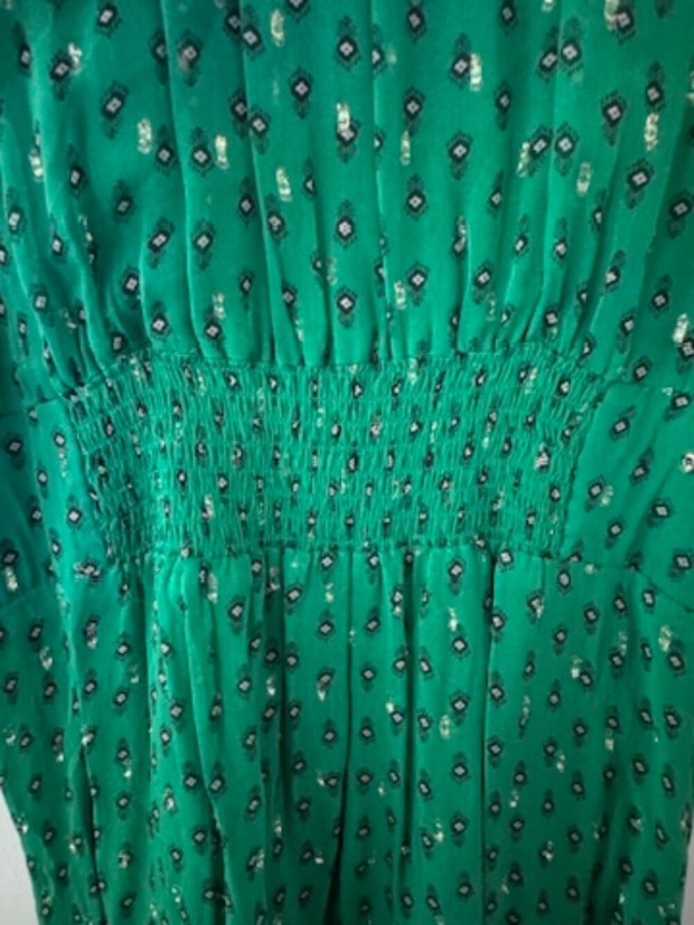 ba&sh Cyana Metallic Dot Smocked Midi Dress - Green, Like New - Picture 6 of 9